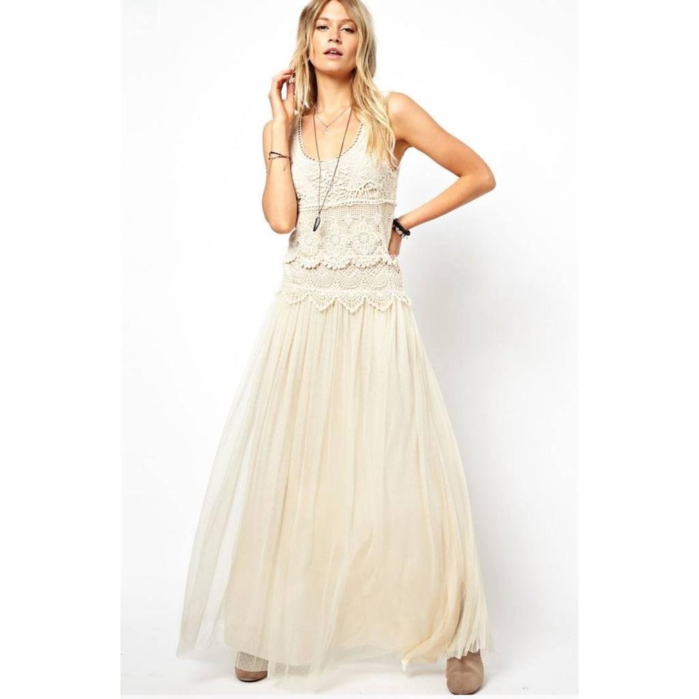 Mango Miranda Crochet Maxi Dress Tulle Boho